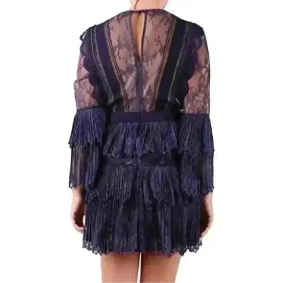 NWT SS18 SELF-PORTRAIT Navy Lace Cutout A-Line Mini Cocktail  Dress Size 2 Small - Picture 2 of 8